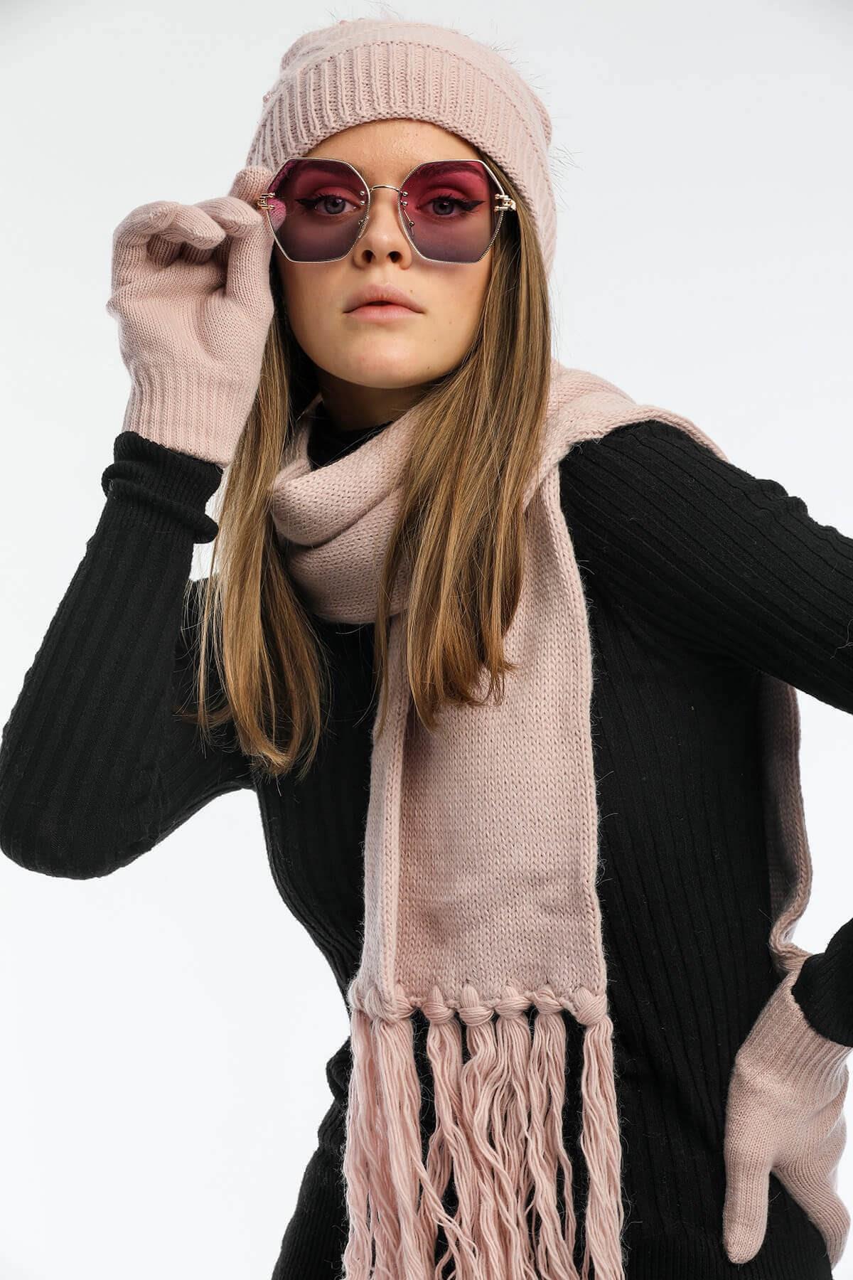 Super Soft Kadın Atkı Bere Eldiven Takımı