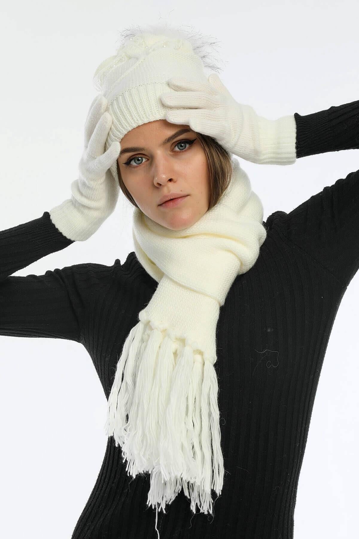Super Soft Kadın Atkı Bere Eldiven Takımı