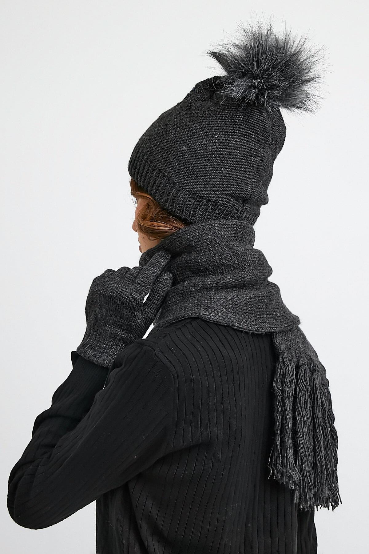 Super Soft Kadın Atkı Bere Eldiven Takımı