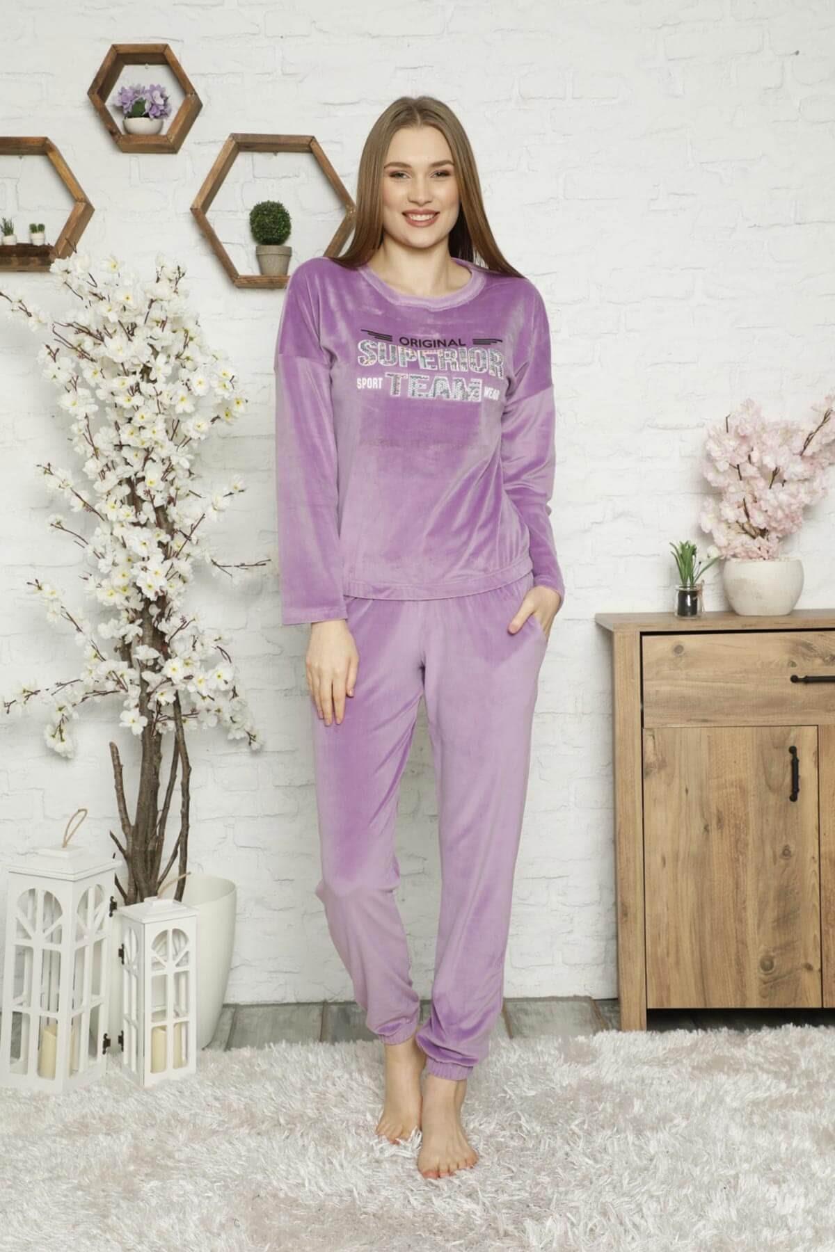 Superior Yazılı Kadife Pijama Takımı
