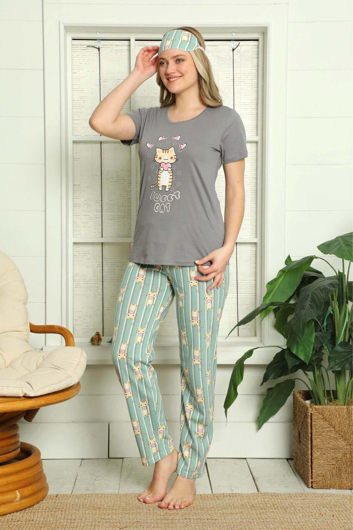 Sweet Cat Pijama Takımı Antrasit