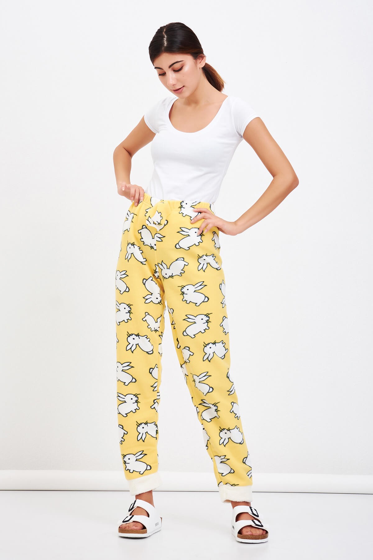 Tavşan Desen Peluşlu Polar Pijama