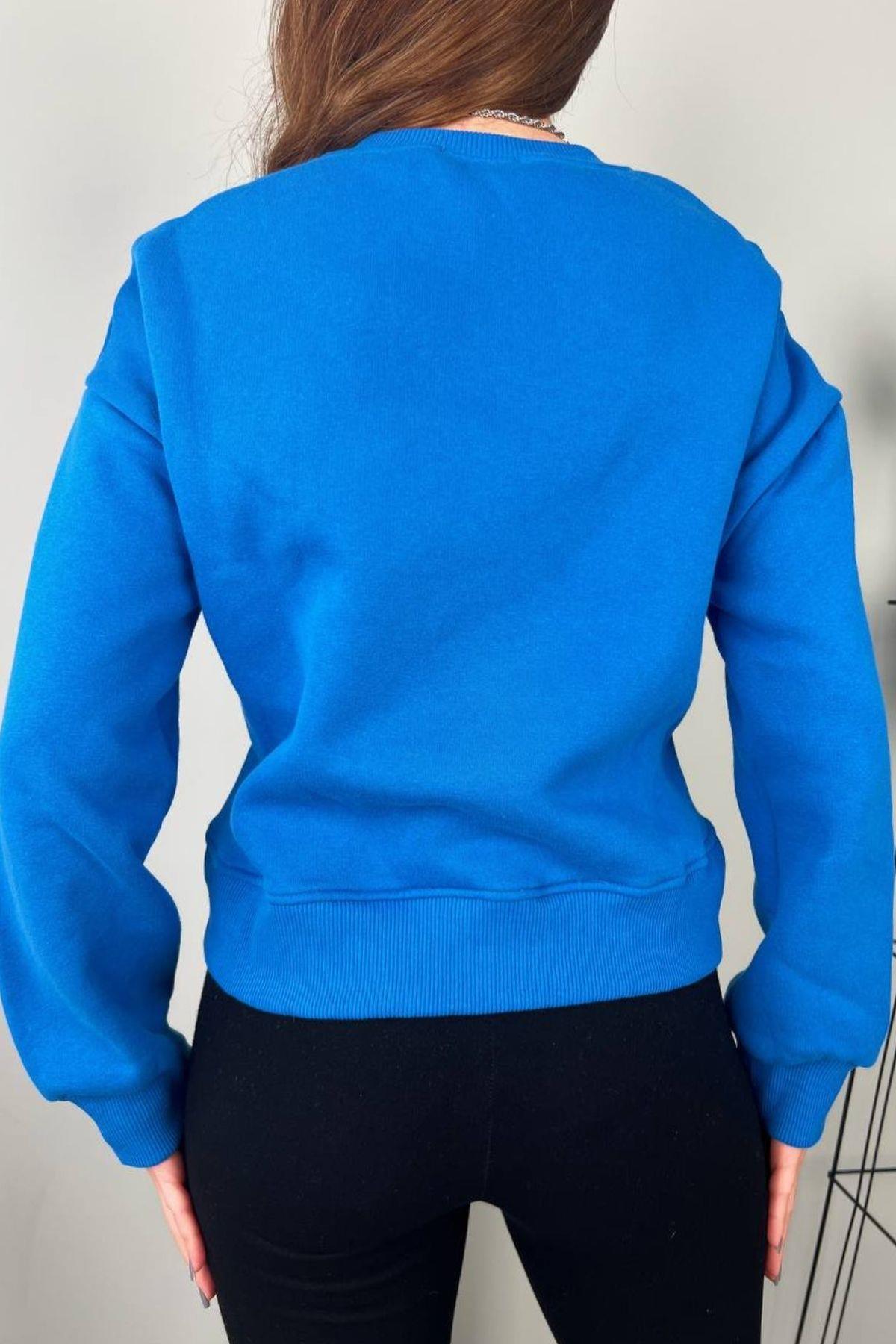 Üç İplik Kalın Sweat Mavi