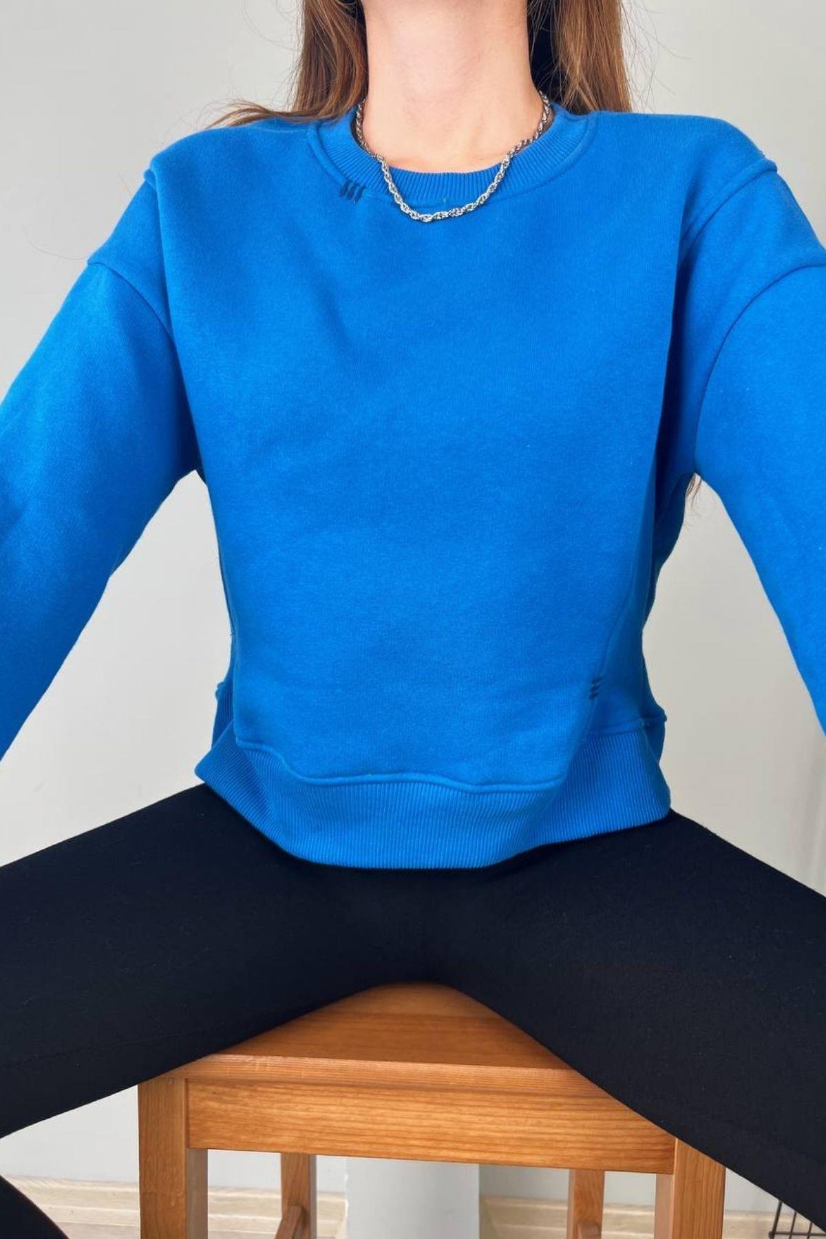 Üç İplik Kalın Sweat Mavi