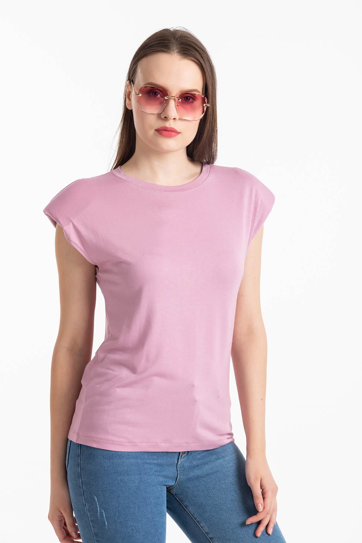Vatkalı Basic T-Shirt Pudra