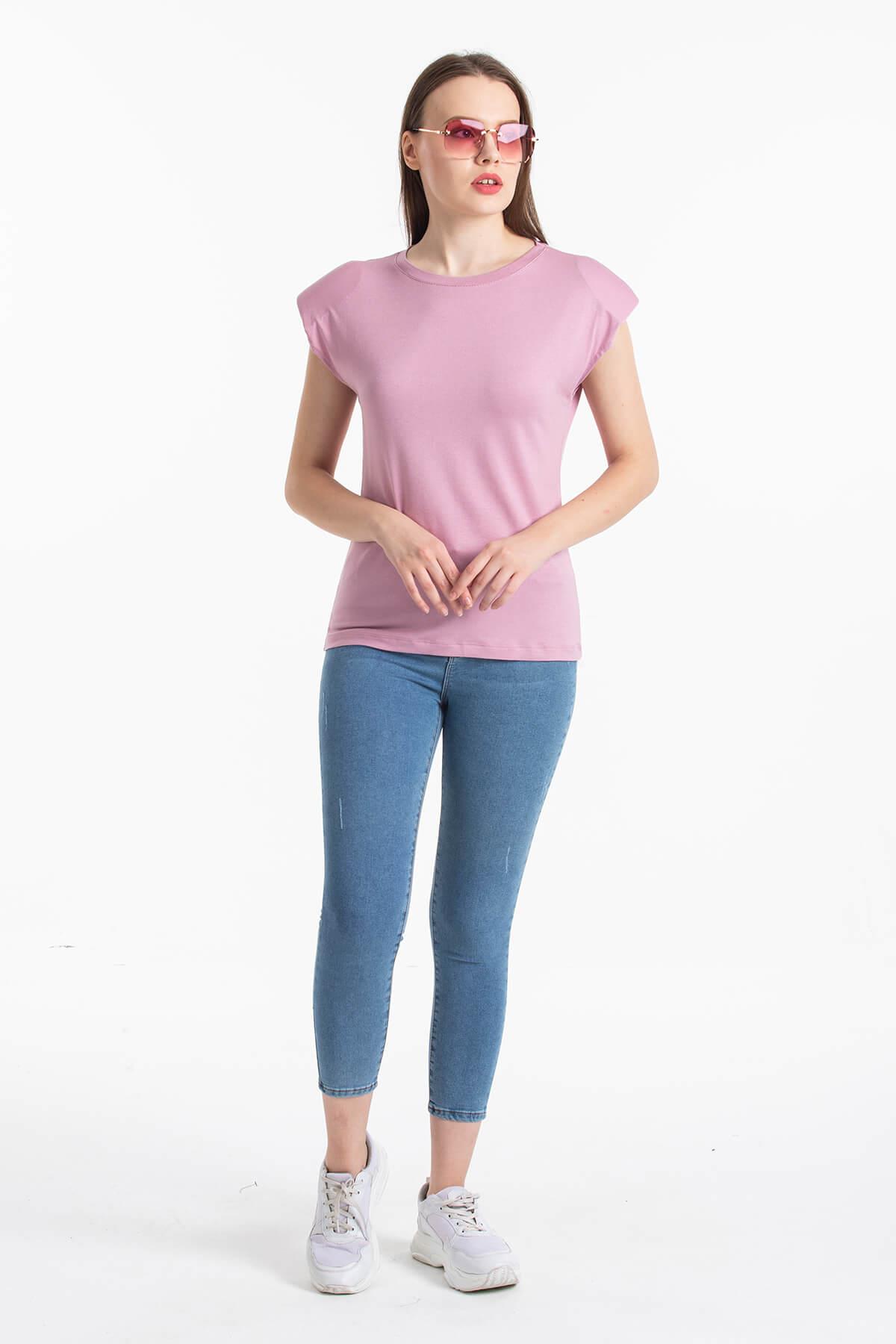 Vatkalı Basic T-Shirt Pudra