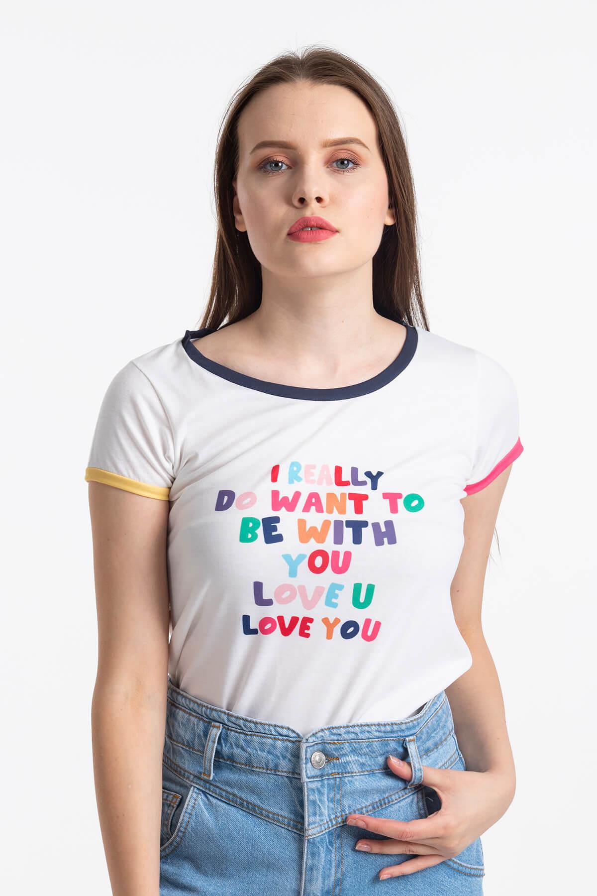 Yazı Detaylı T-Shirt Beyaz