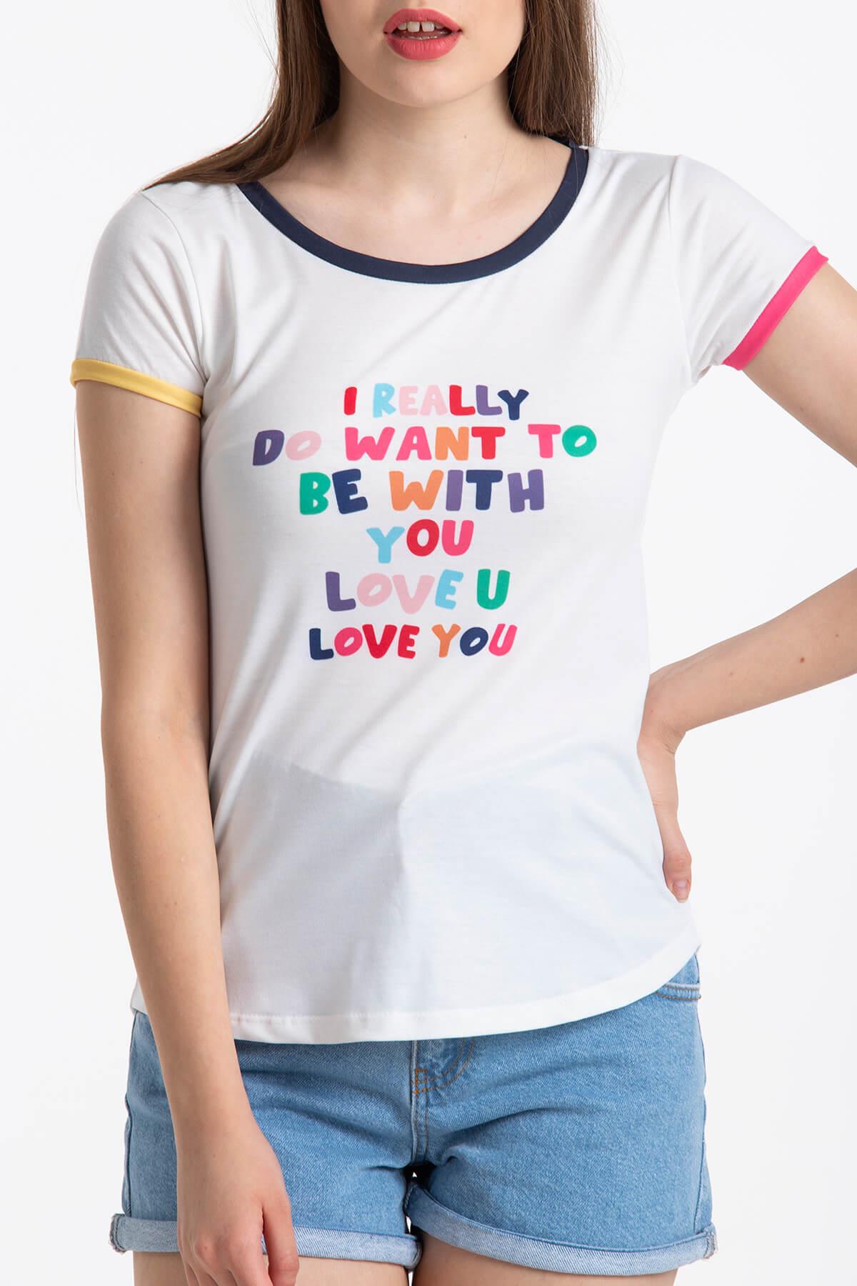 Yazı Detaylı T-Shirt Beyaz