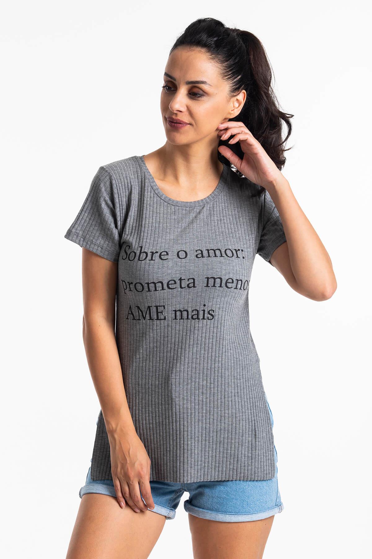 Yırtmaçlı Kaşkorse T-Shirt Gri