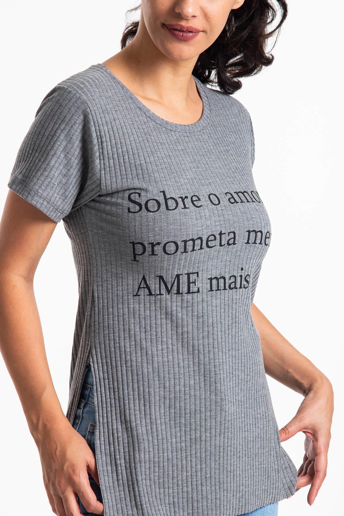 Yırtmaçlı Kaşkorse T-Shirt Gri
