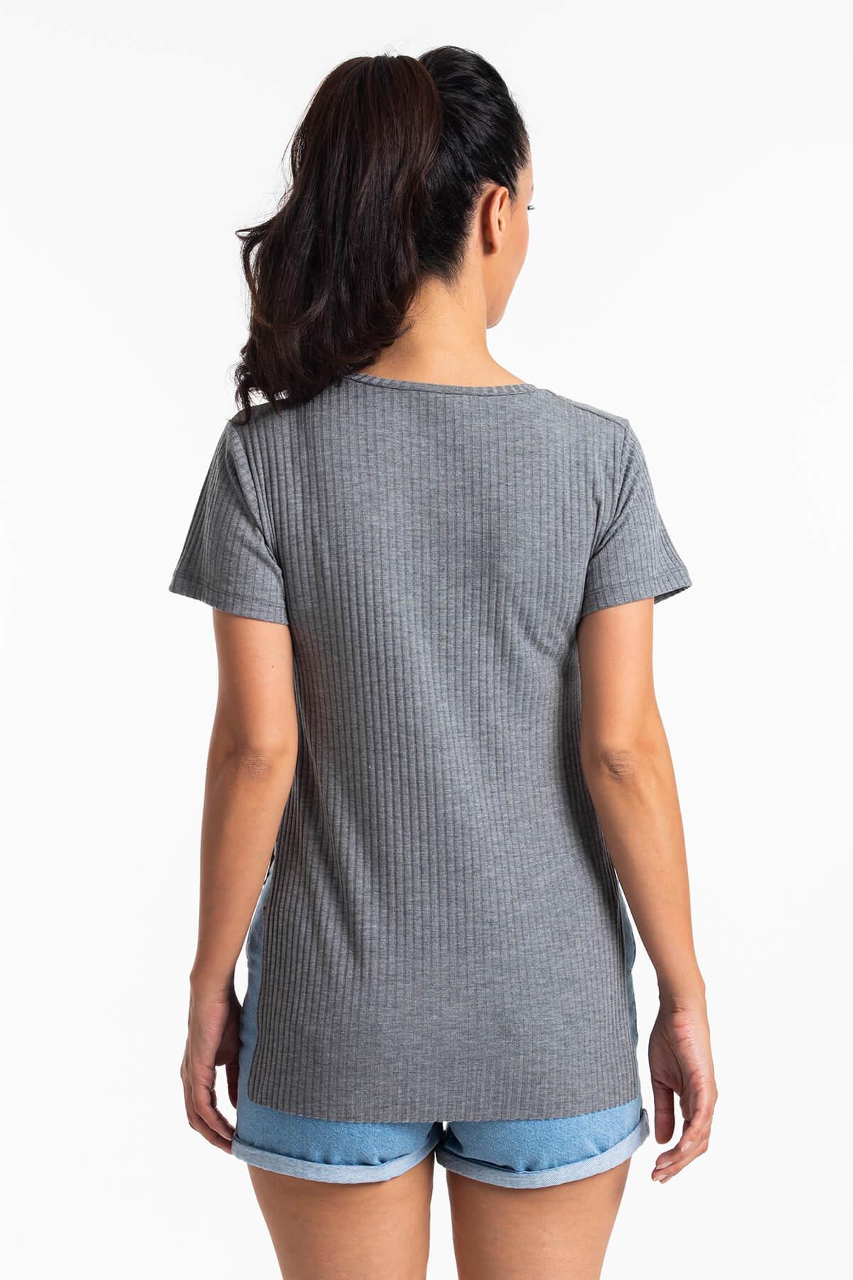 Yırtmaçlı Kaşkorse T-Shirt Gri