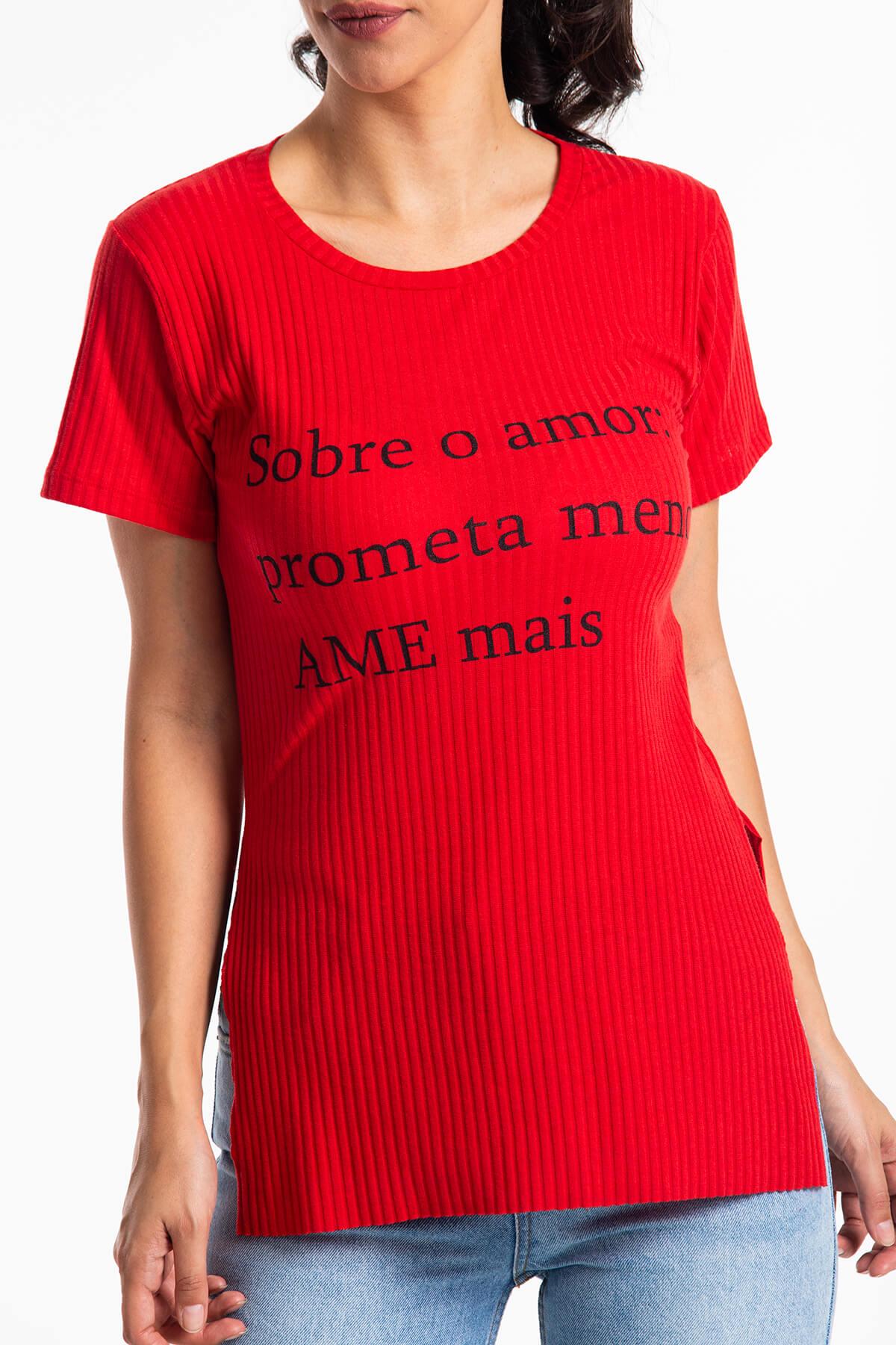 Yırtmaçlı Kaşkorse T-Shirt Kırmızı