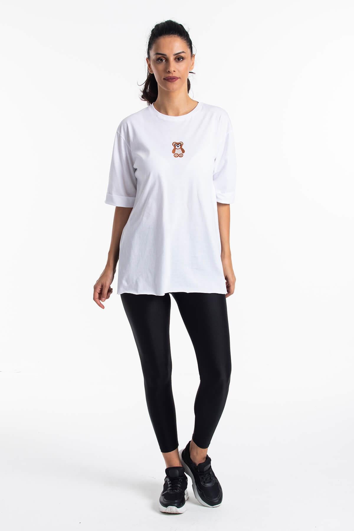 Yırtmaçlı Salaş Beyaz T-Shirt