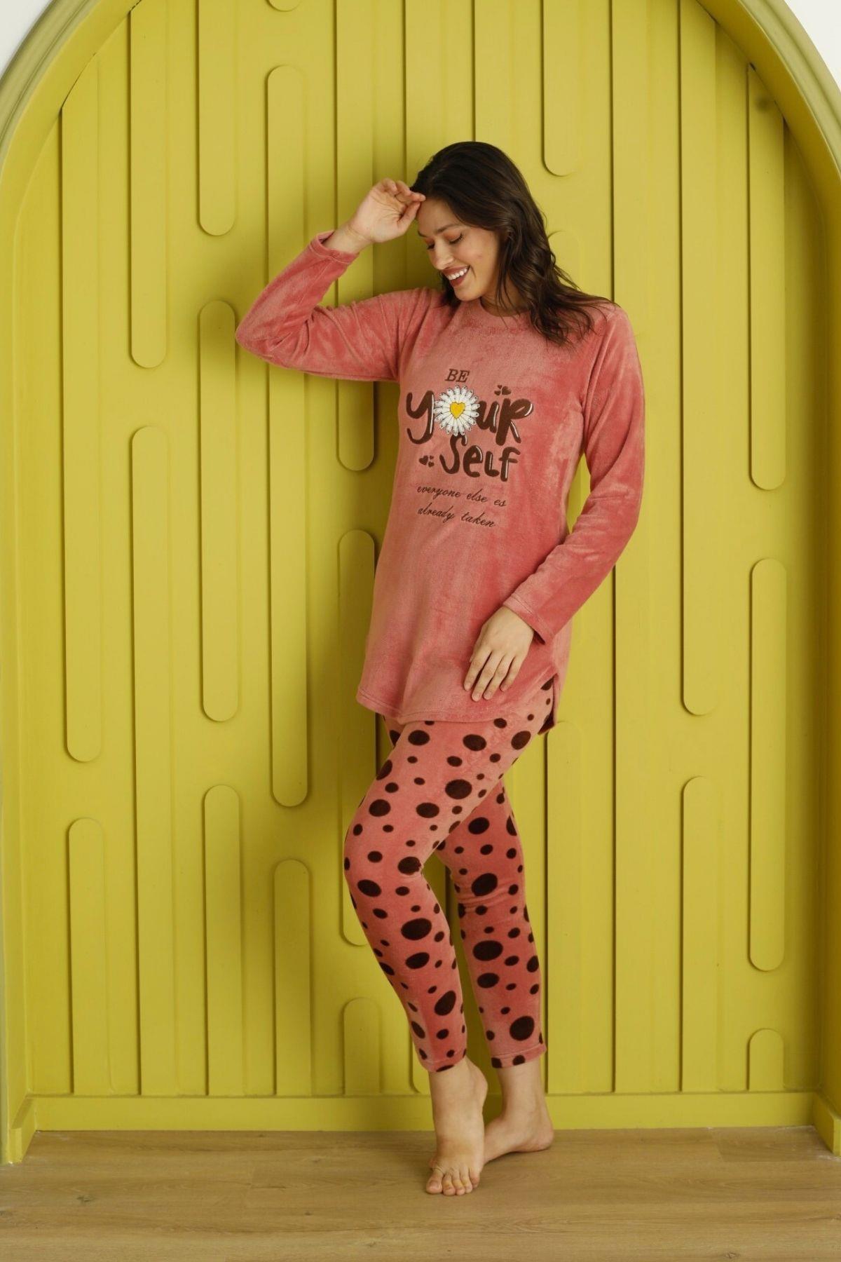 Your Self Puantiyeli Kadife Pijama Takımı Pembe