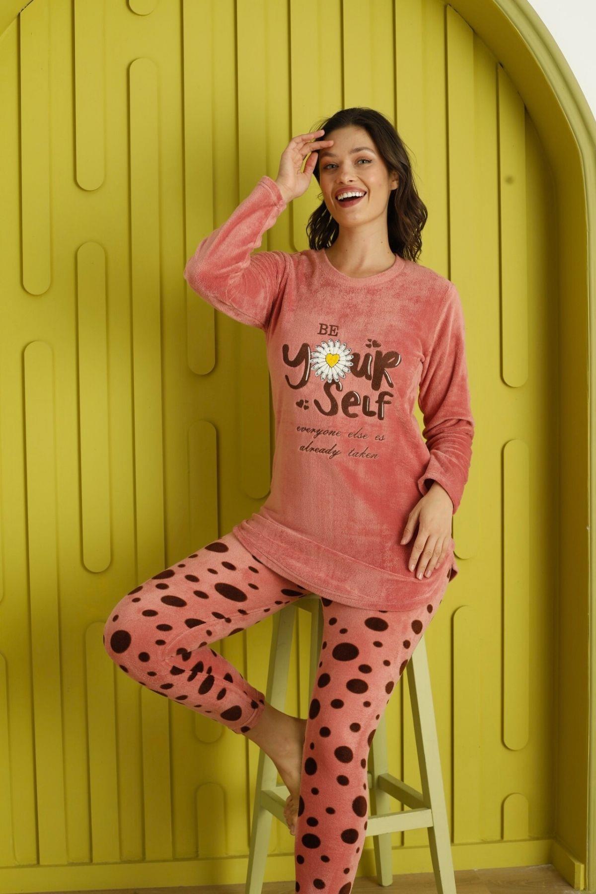 Your Self Puantiyeli Kadife Pijama Takımı Pembe