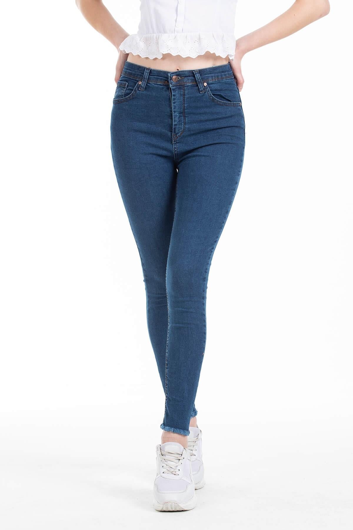 Yüksek Bel Paça Püsküllü Likralı Jean