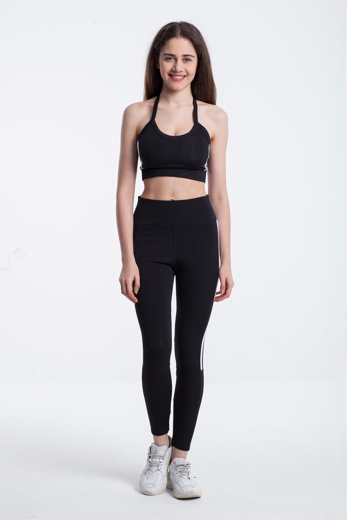 Yüksek Bel Şeritli Sporcu Tayt