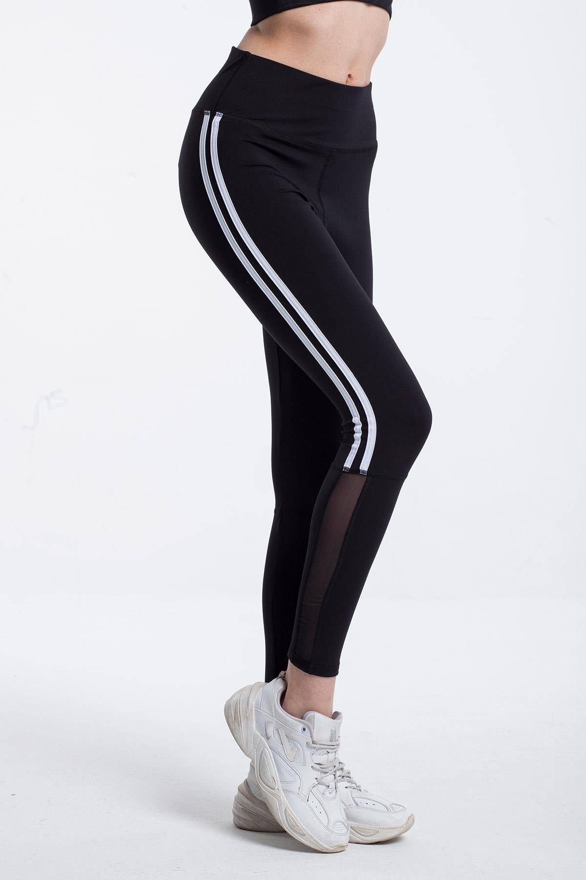 Yüksek Bel Şeritli Sporcu Tayt