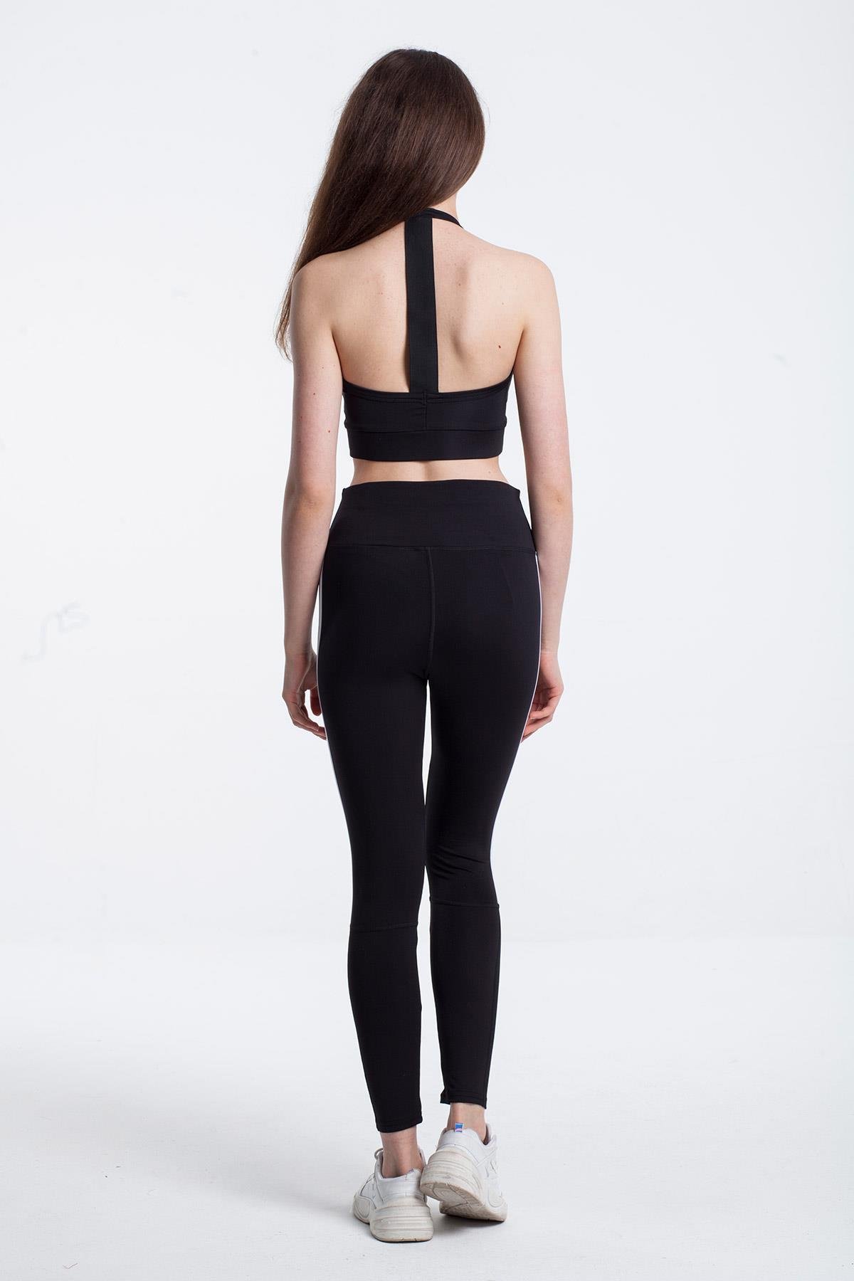 Yüksek Bel Şeritli Sporcu Tayt