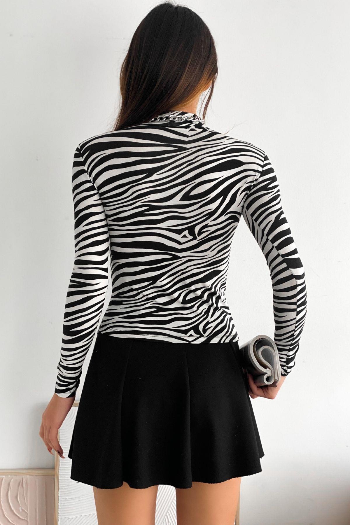 Zebra Desen Body Beyaz