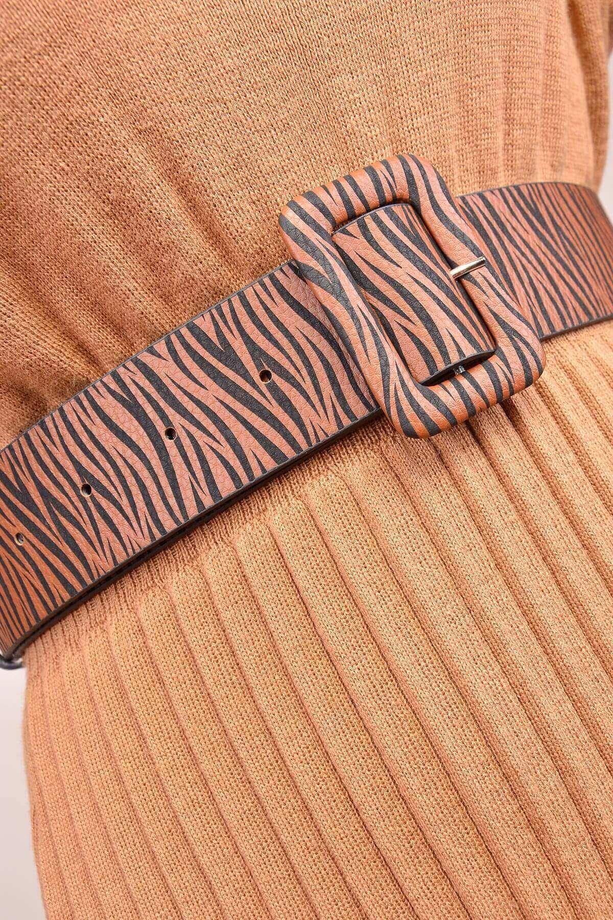 Zebra Desen Geniş Kadın Taba Kemer