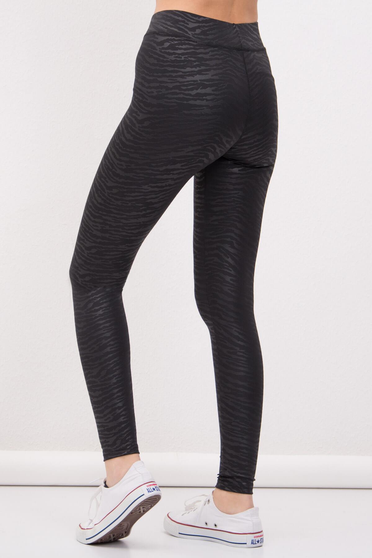 Zebra Desen Sporcu Tayt Siyah