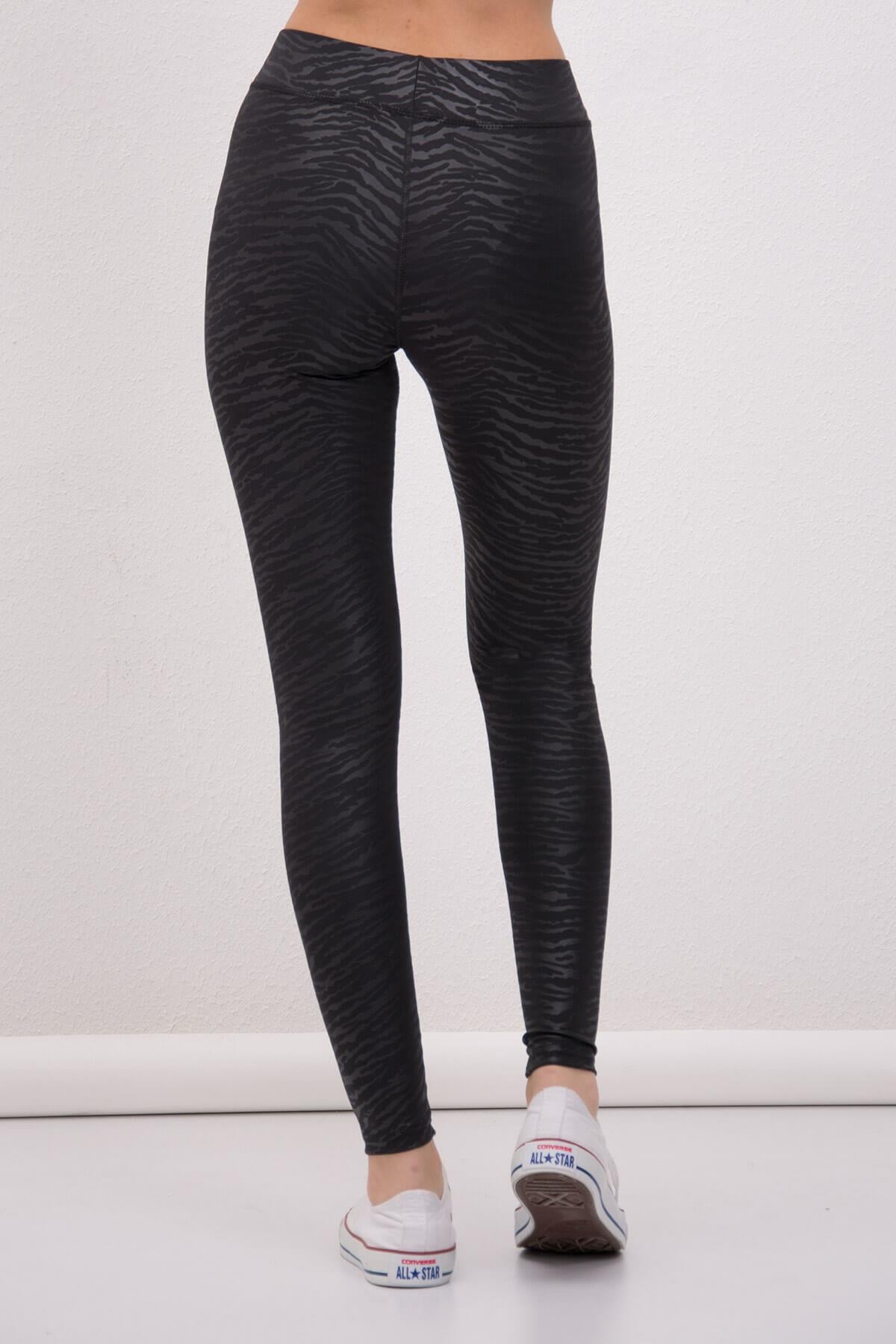 Zebra Desen Sporcu Tayt Siyah