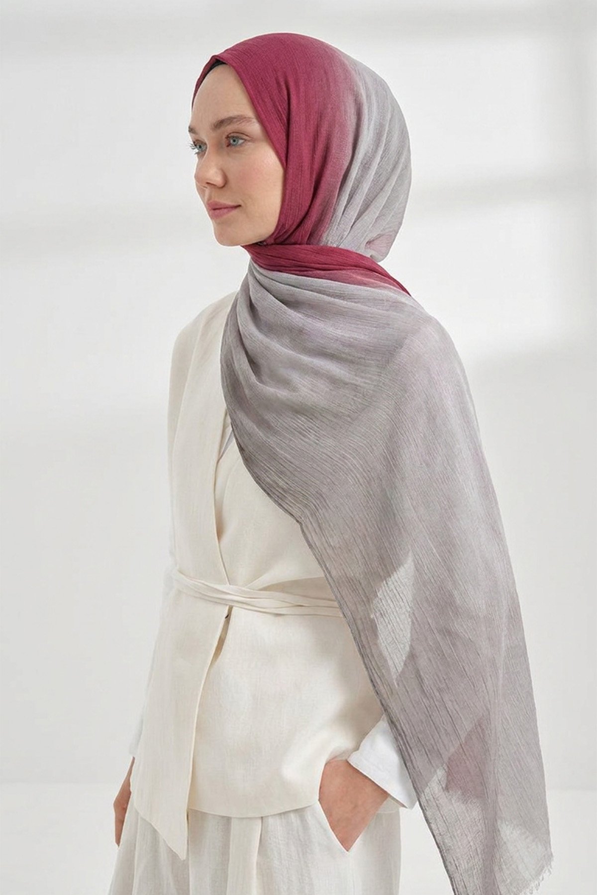  PURE COMFORT VİSKOZ ŞAL - BORDO-ANTRASİT