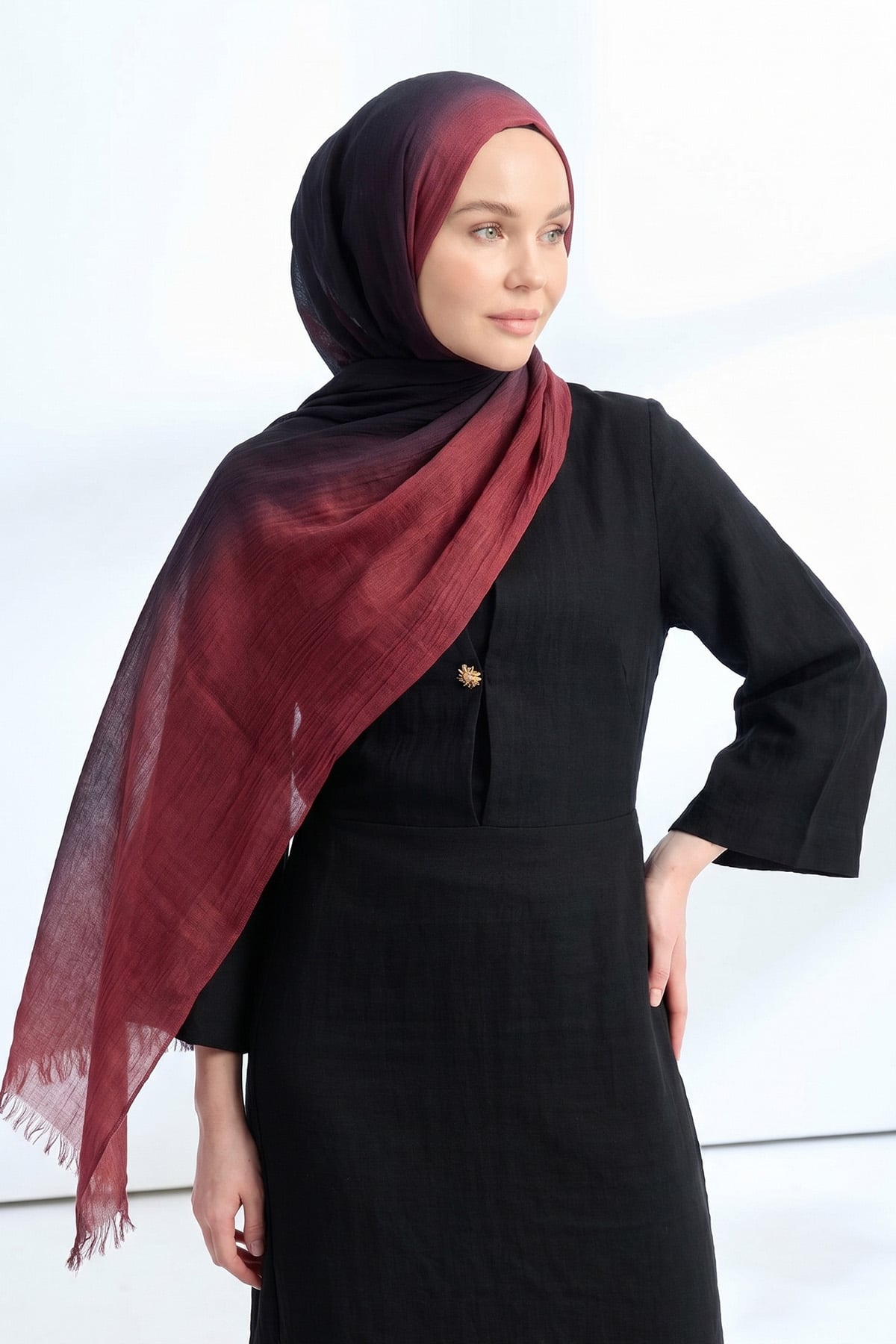  PURE COMFORT VİSKOZ ŞAL - SİYAH - BORDO