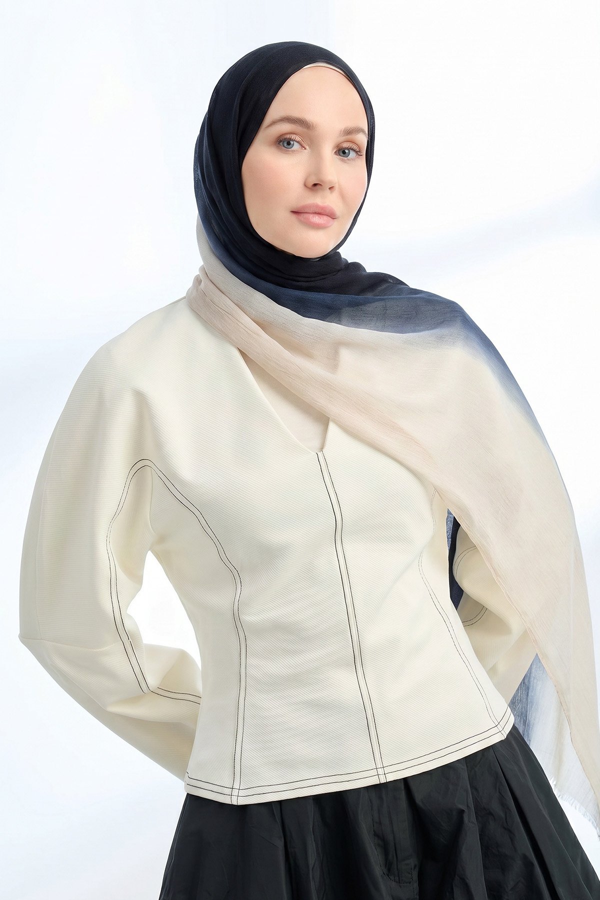  PURE COMFORT VİSKOZ ŞAL - SİYAH-KREM