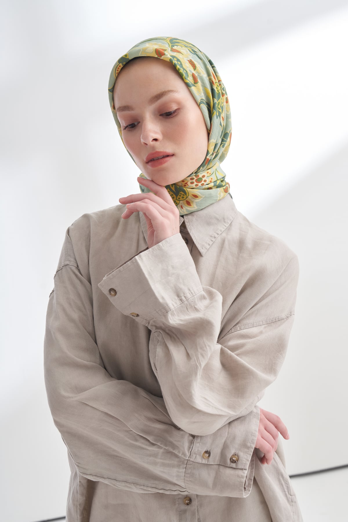 ANATOLIAN BLOOM DESEN THE TENCEL EDIT EŞARP - KETEN YEŞİLİ