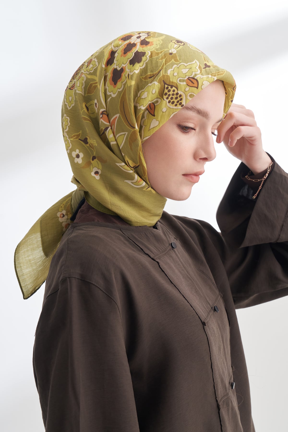 ANATOLIAN BLOOM DESEN THE TENCEL EDIT EŞARP - YAĞ YEŞİLİ