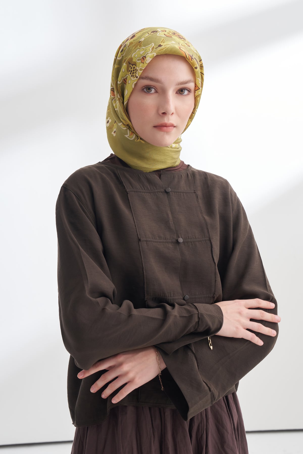 ANATOLIAN BLOOM DESEN THE TENCEL EDIT EŞARP - YAĞ YEŞİLİ