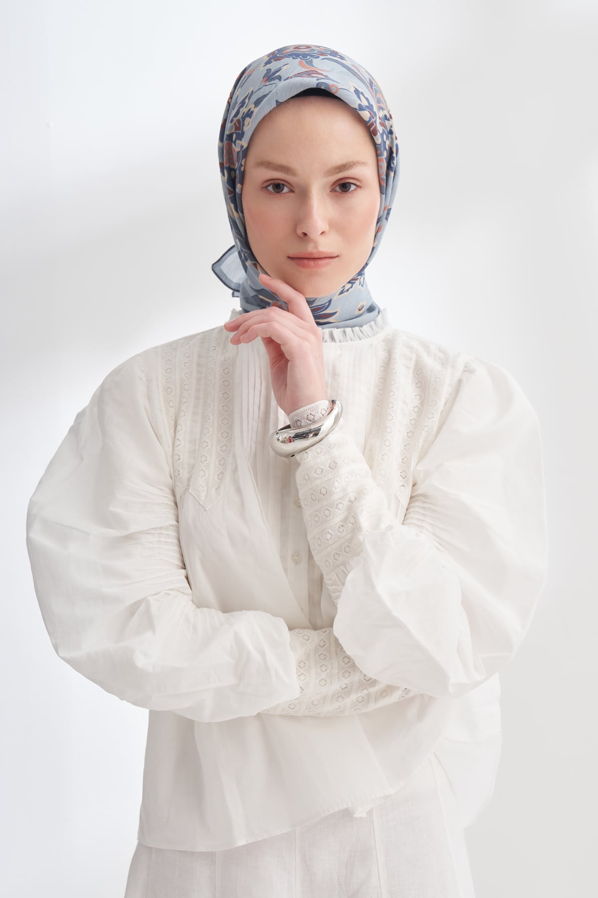 ANATOLIAN BLOOM DESEN THE TENCEL EDIT EŞARP - GRİ - MAVİ