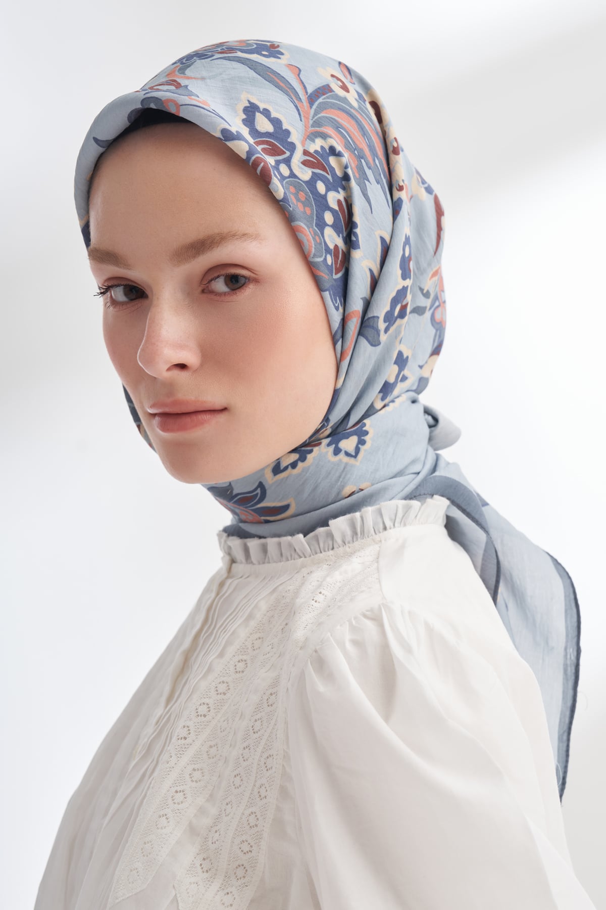 ANATOLIAN BLOOM DESEN THE TENCEL EDIT EŞARP - GRİ - MAVİ