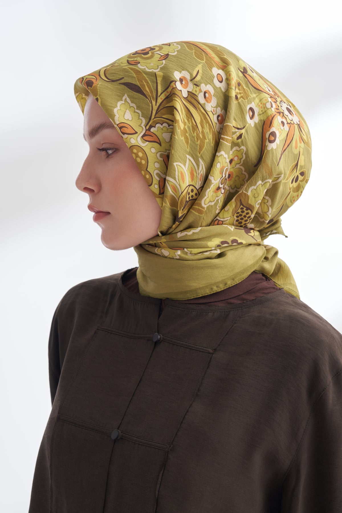 ANATOLIAN BLOOM DESEN THE TENCEL EDIT EŞARP - YAĞ YEŞİLİ