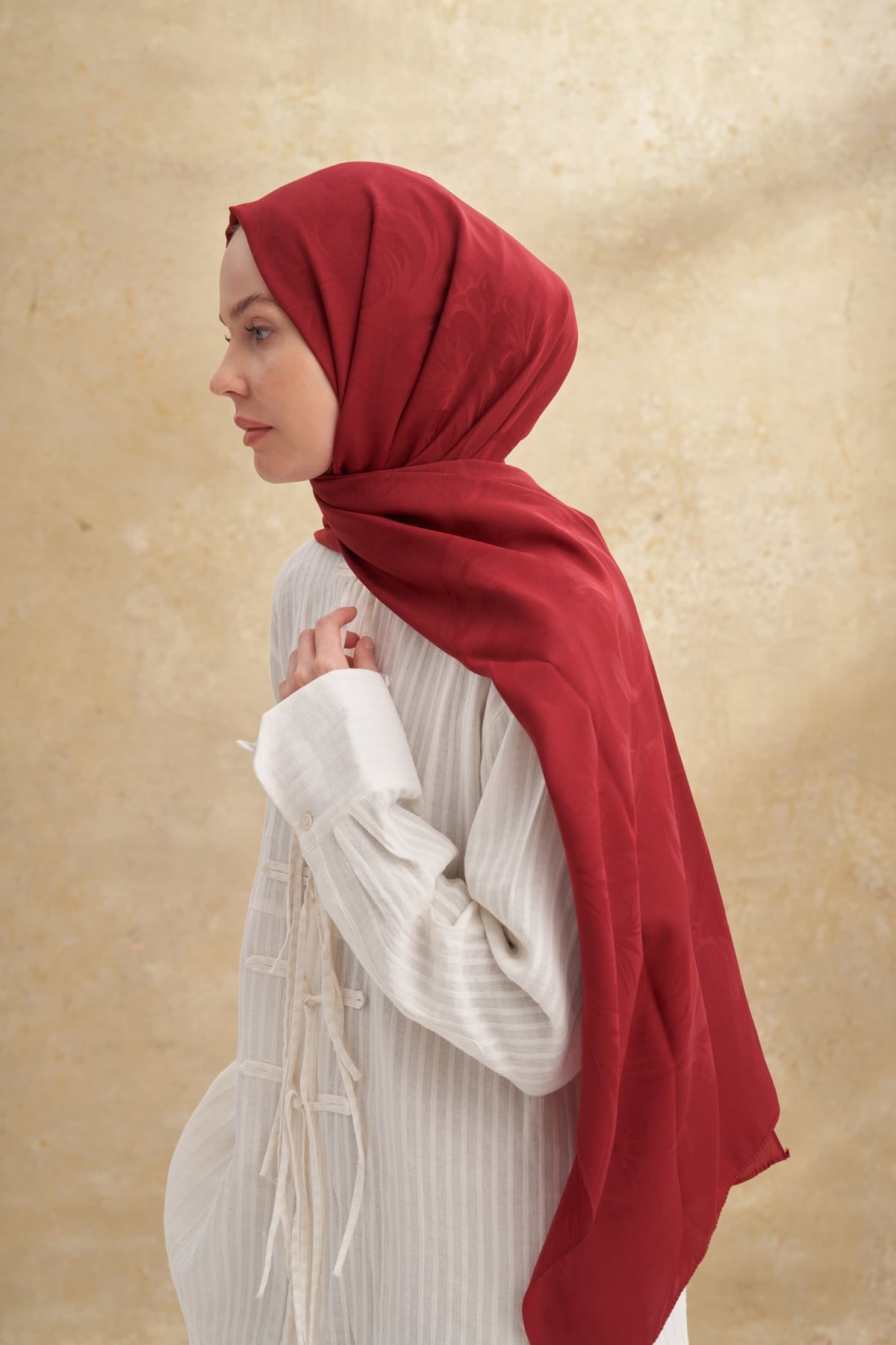 BAMBU BAROQ DESEN ŞAL - BORDO