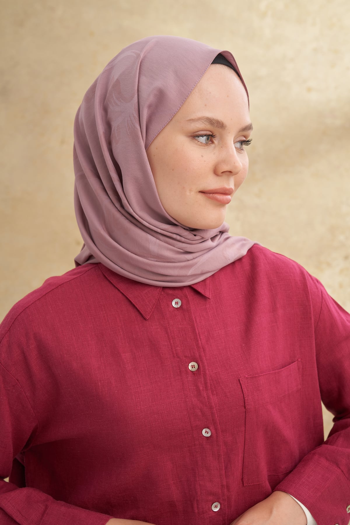 BAMBU BAROQ DESEN ŞAL - GÜL KURUSU