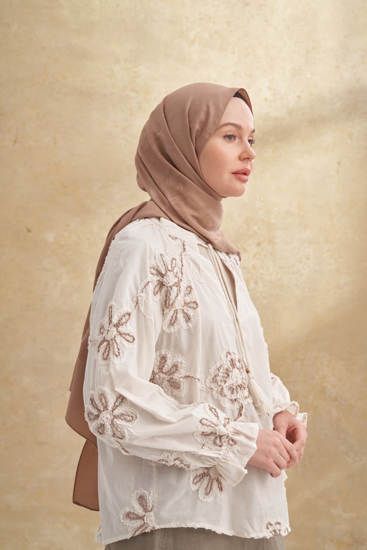 BAMBU BAROQ DESEN ŞAL - KAMEL