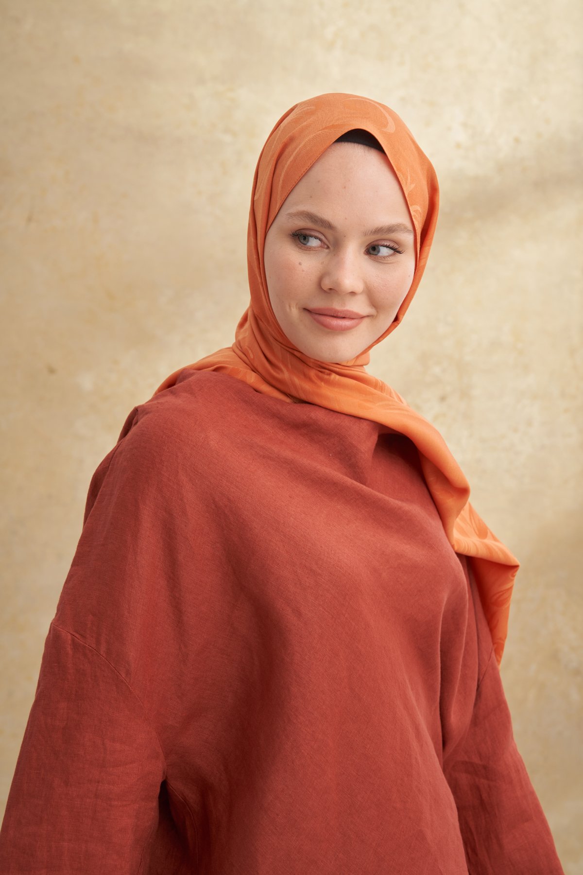 BAMBU BAROQ DESEN ŞAL - KİREMİT