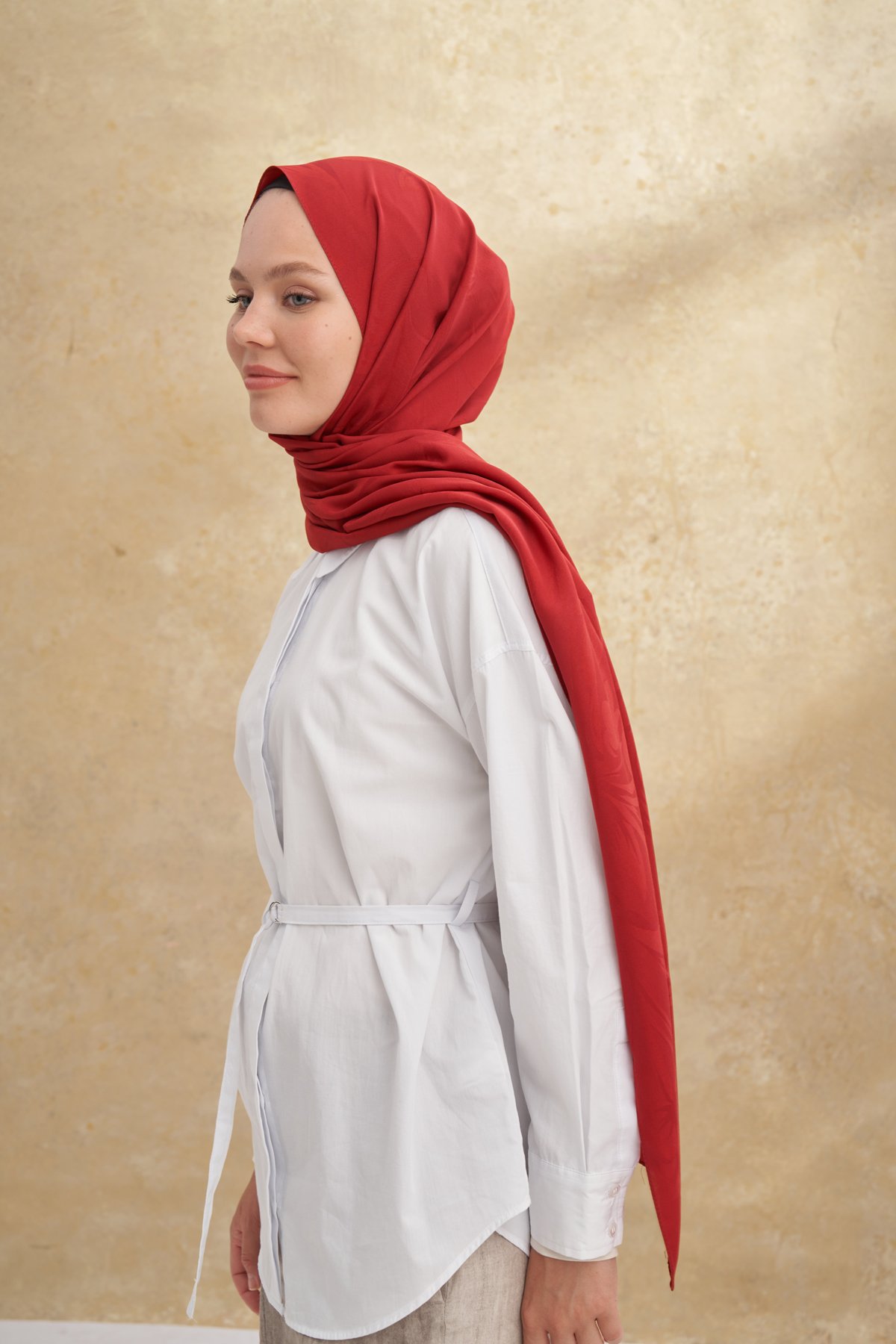 BAMBU BAROQ DESEN ŞAL - KIRMIZI