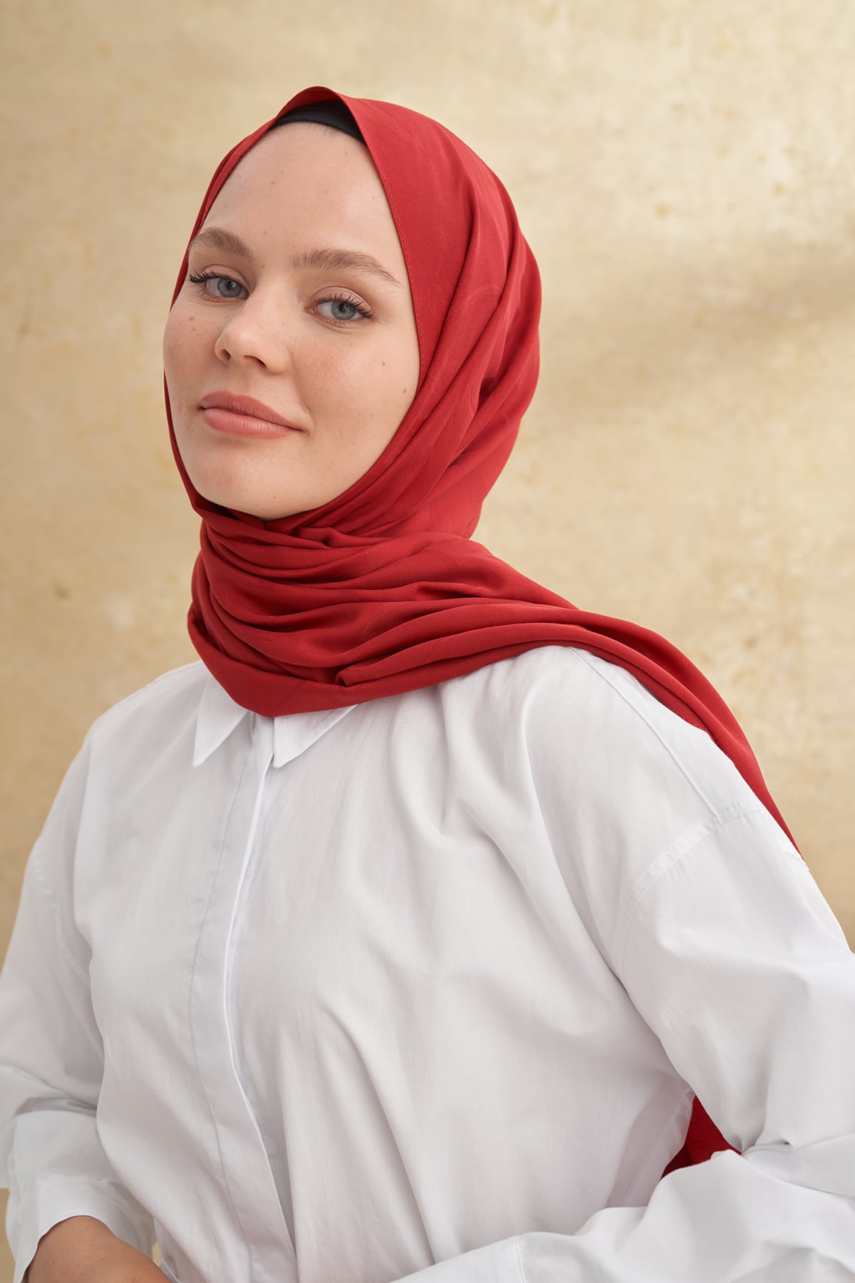 BAMBU BAROQ DESEN ŞAL - KIRMIZI