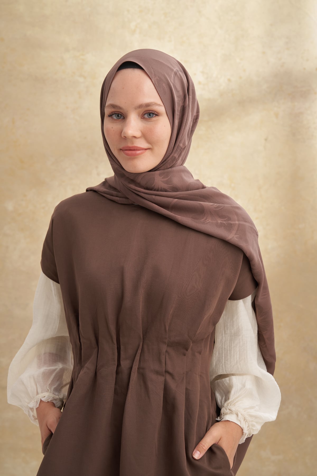 BAMBU BAROQ DESEN ŞAL - KOYU VİZON
