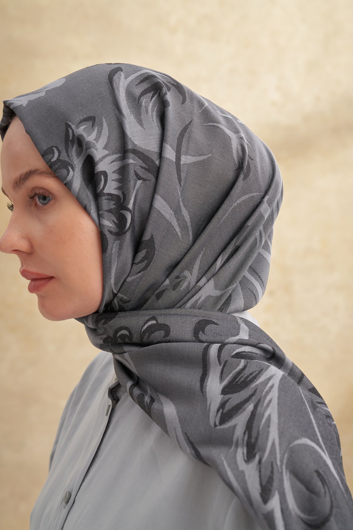 BAMBU BAROQ DESEN ŞAL - SİYAH