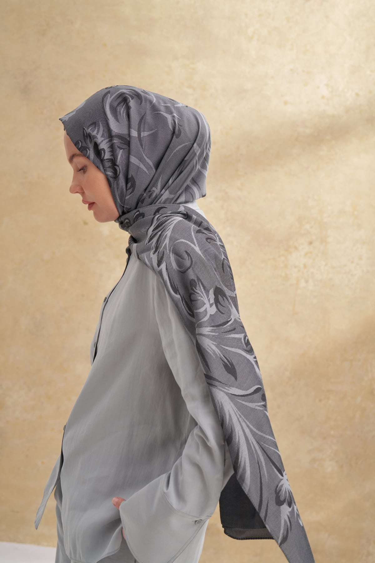 BAMBU BAROQ DESEN ŞAL - SİYAH