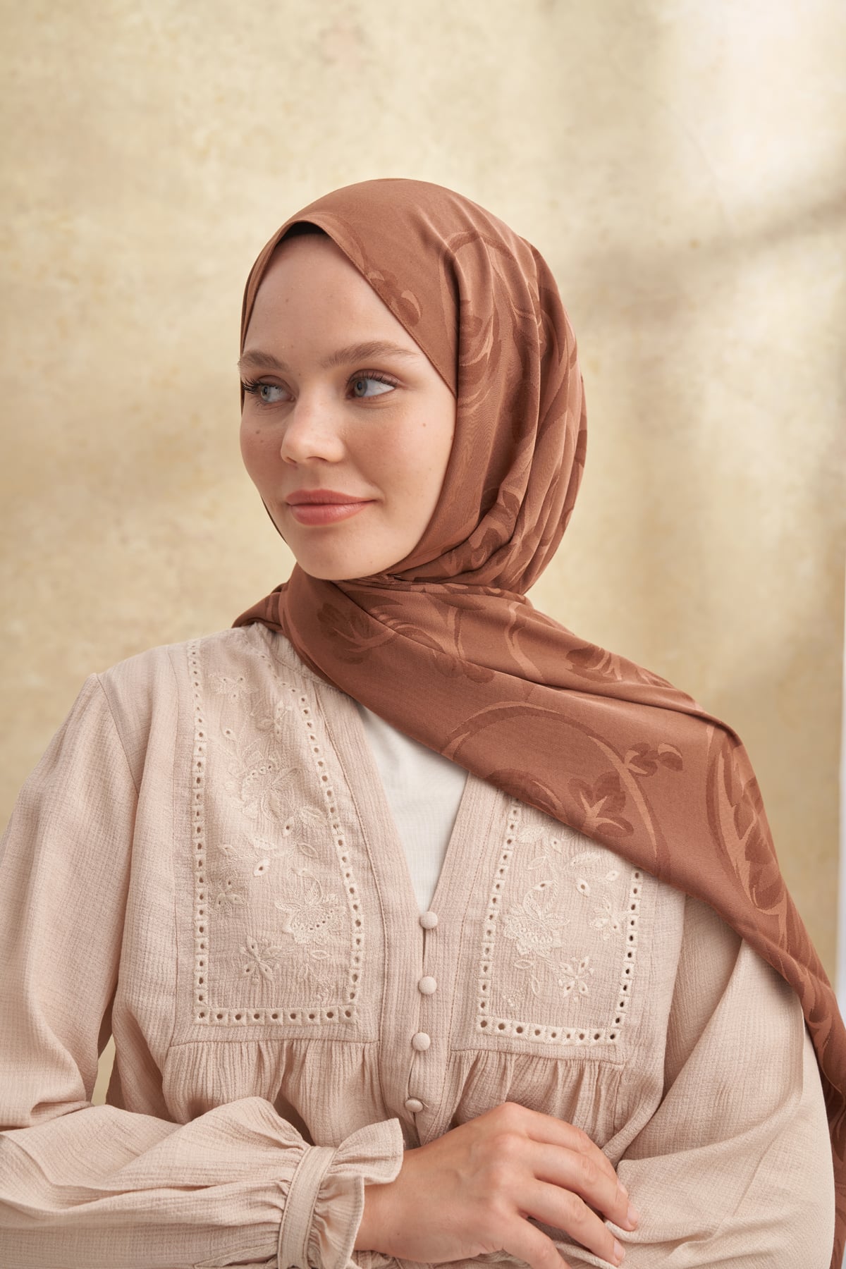 BAMBU BAROQ DESEN ŞAL - TOPRAK