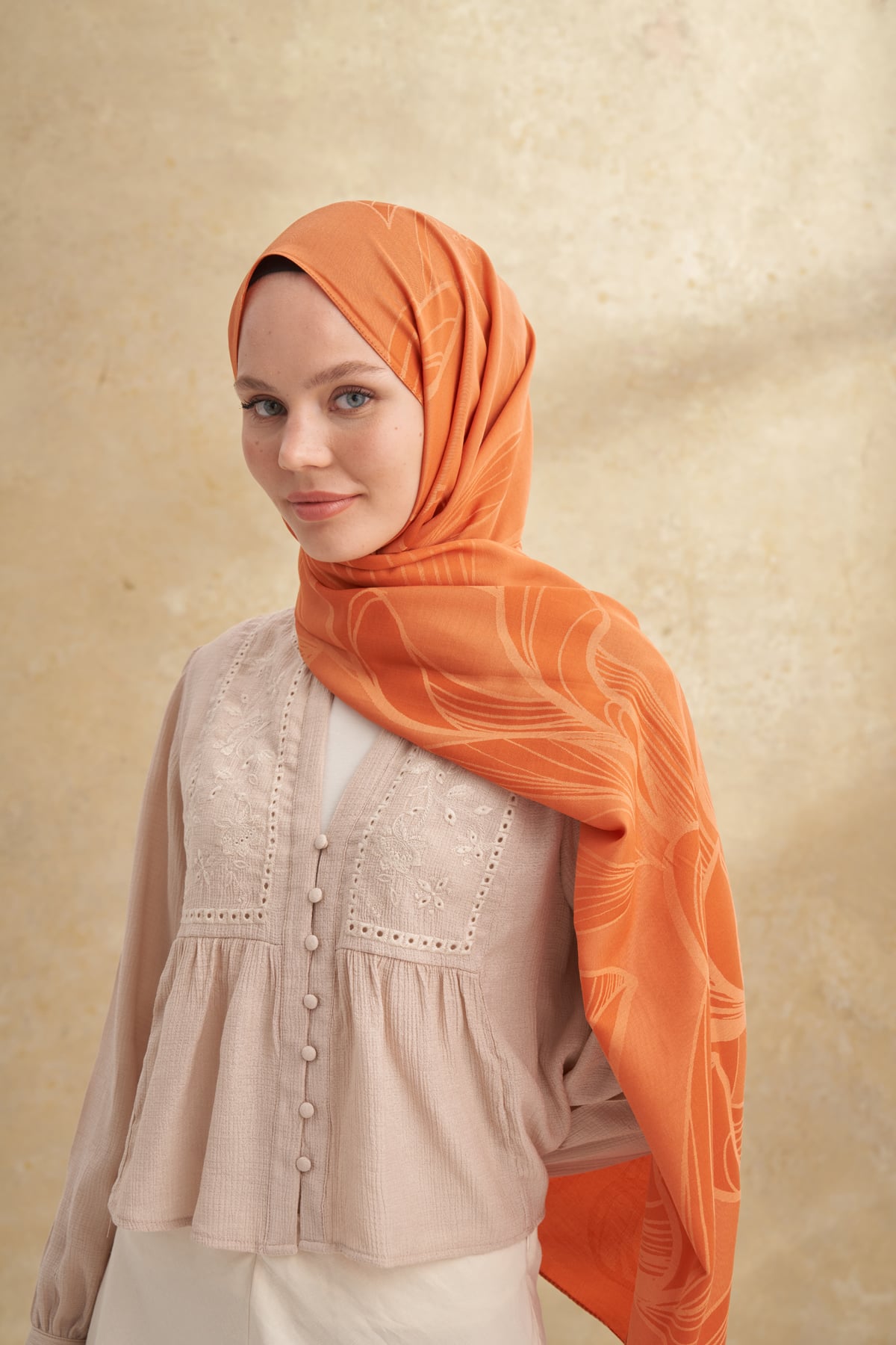 BAMBU FELORE DESEN ŞAL - KİREMİT