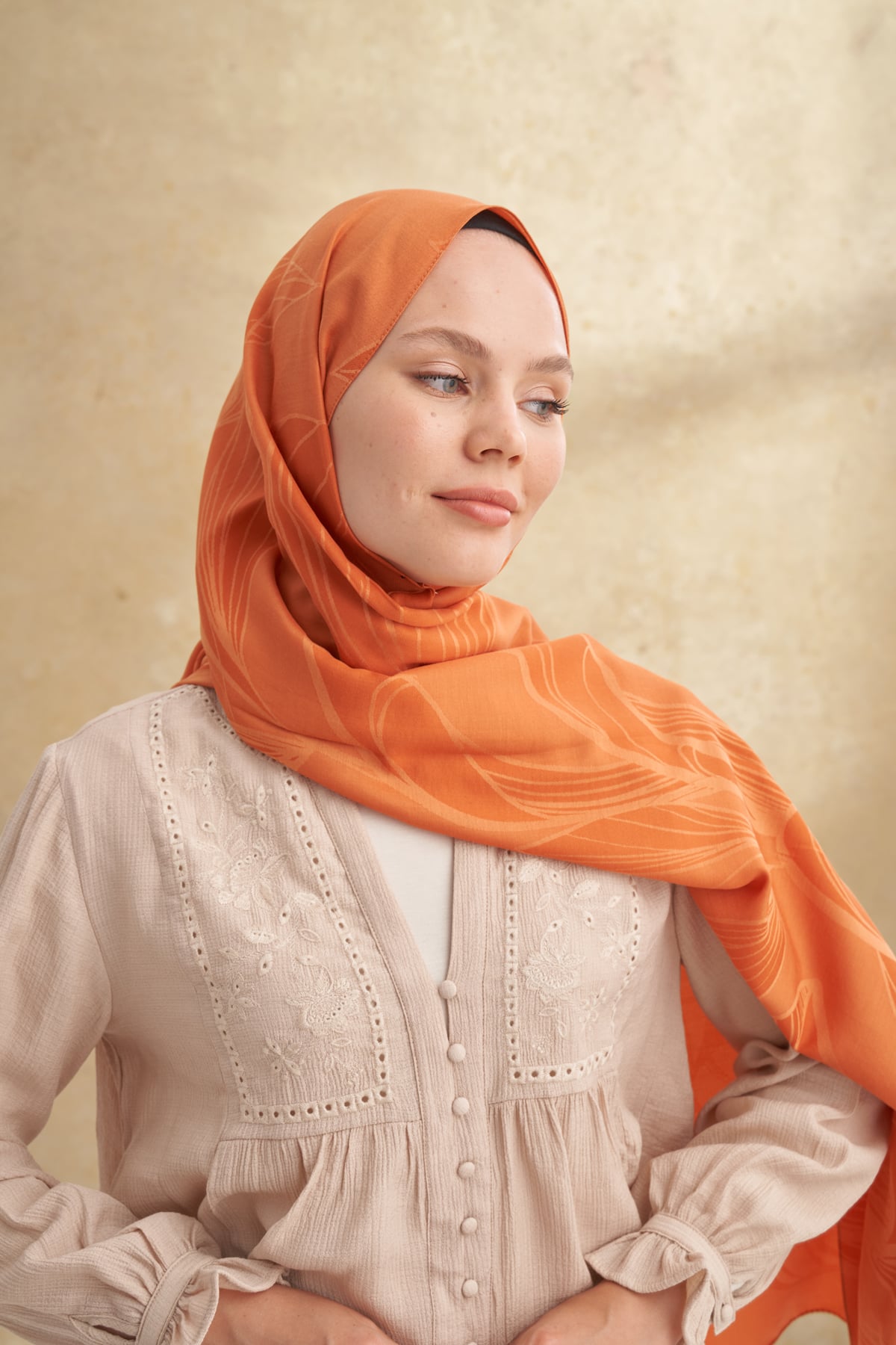 BAMBU FELORE DESEN ŞAL - KİREMİT