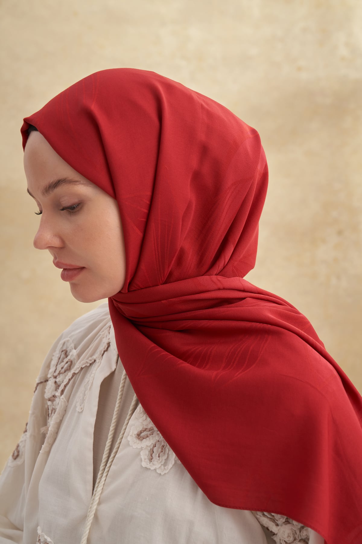 BAMBU FELORE DESEN ŞAL - KIRMIZI