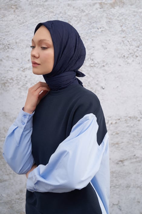 BAMBU KRAŞ DESEN EŞARP - LACİVERT